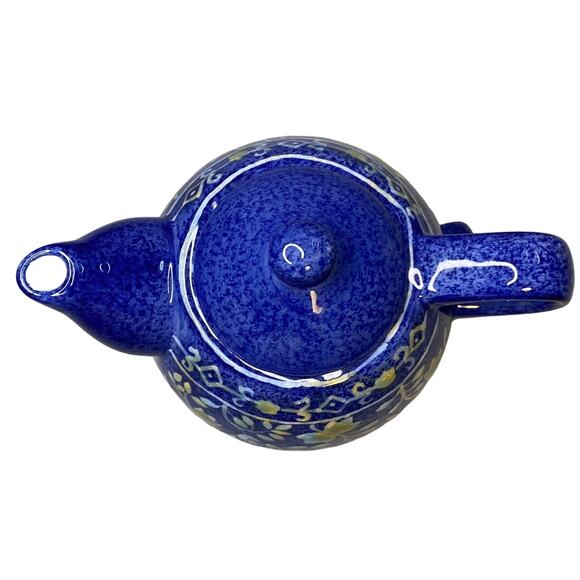 World Market Tea For One Blue Floral Ceramic Teapot/Cup Combo Stackable - Picture 6 of 14